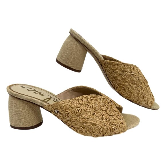 Sam Edelman Shoes - Sam Edelman Beige Wicker Heeled Peep Toe Mules | Size 10